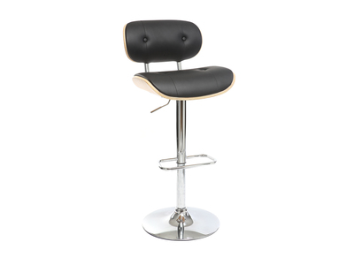 Tabouret de bar design PU noir et bois clair MARTY