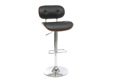 Tabouret de bar design PU noir et bois fonc&eacute; MARTY