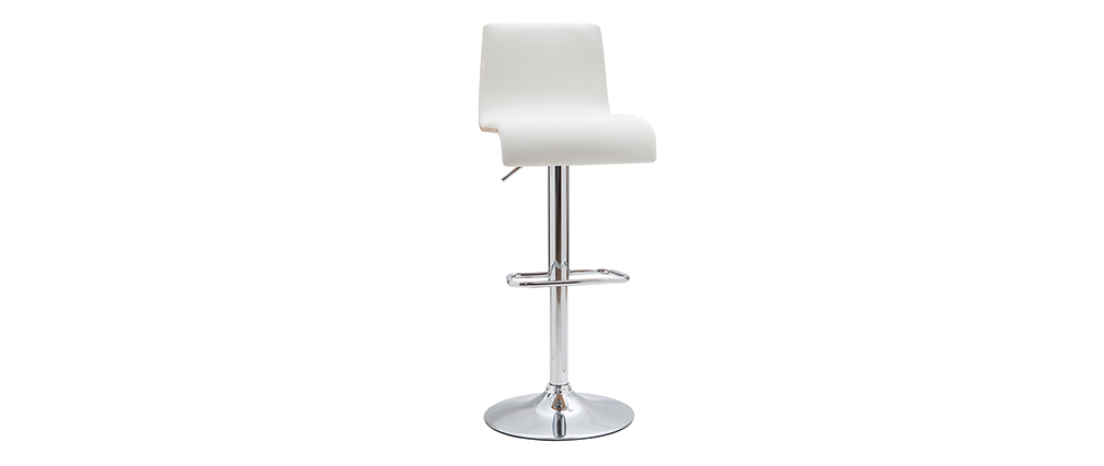 Tabouret de bar design r�glable blanc et bois clair (lot de 2) DELICACY