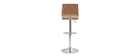 Tabouret de bar design r&eacute;glable blanc et bois clair (lot de 2) DELICACY