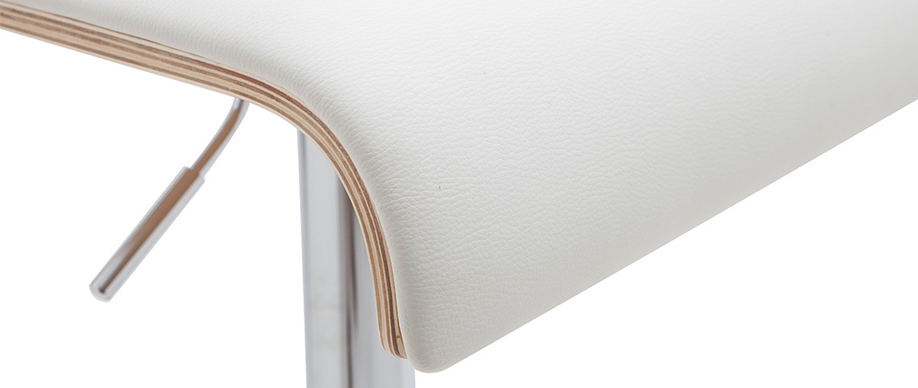 Tabouret de bar design r�glable blanc et bois clair (lot de 2) DELICACY