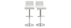 Tabouret de bar design r&eacute;glable blanc et bois clair (lot de 2) DELICACY