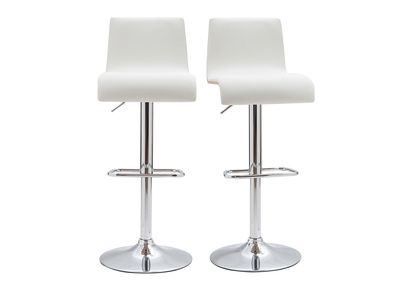 Tabouret de bar design r&eacute;glable blanc et bois clair (lot de 2) DELICACY