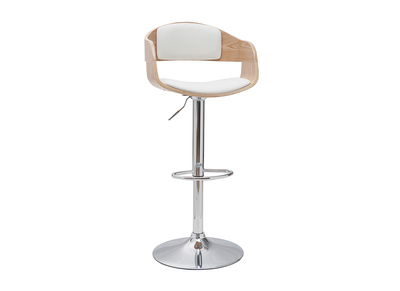 Tabouret de bar design réglable blanc et bois clair EUSTACHE