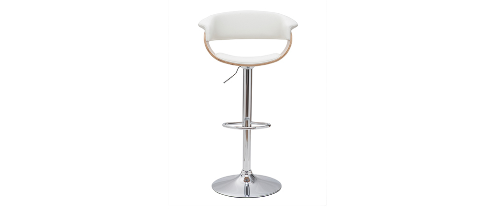 Tabouret de bar design r�glable blanc et bois clair OKTAV