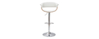 Tabouret de bar design r&eacute;glable blanc et bois clair OKTAV