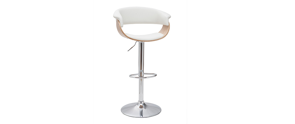 Tabouret de bar design r�glable blanc et bois clair OKTAV