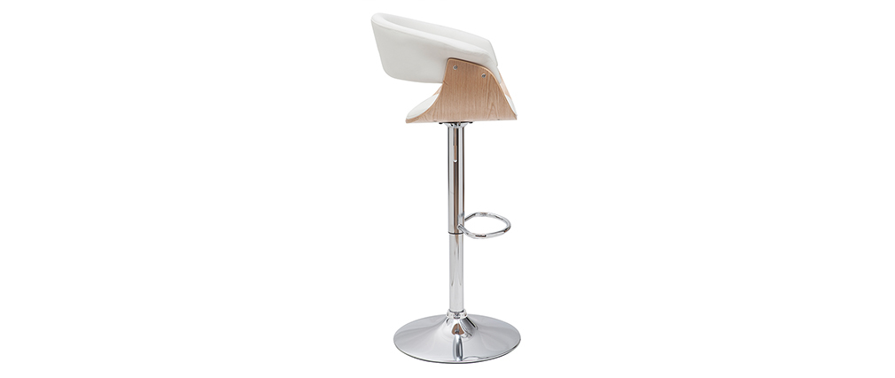 Tabouret de bar design r�glable blanc et bois clair OKTAV