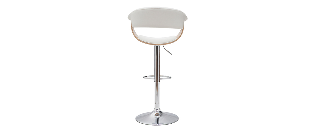Tabouret de bar design r�glable blanc et bois clair OKTAV