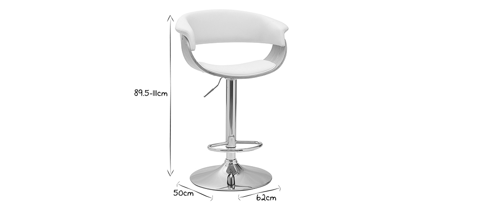 Tabouret de bar design r�glable blanc et bois clair OKTAV