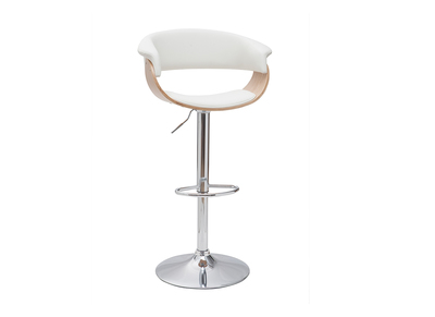 Tabouret de bar design réglable blanc et bois clair OKTAV