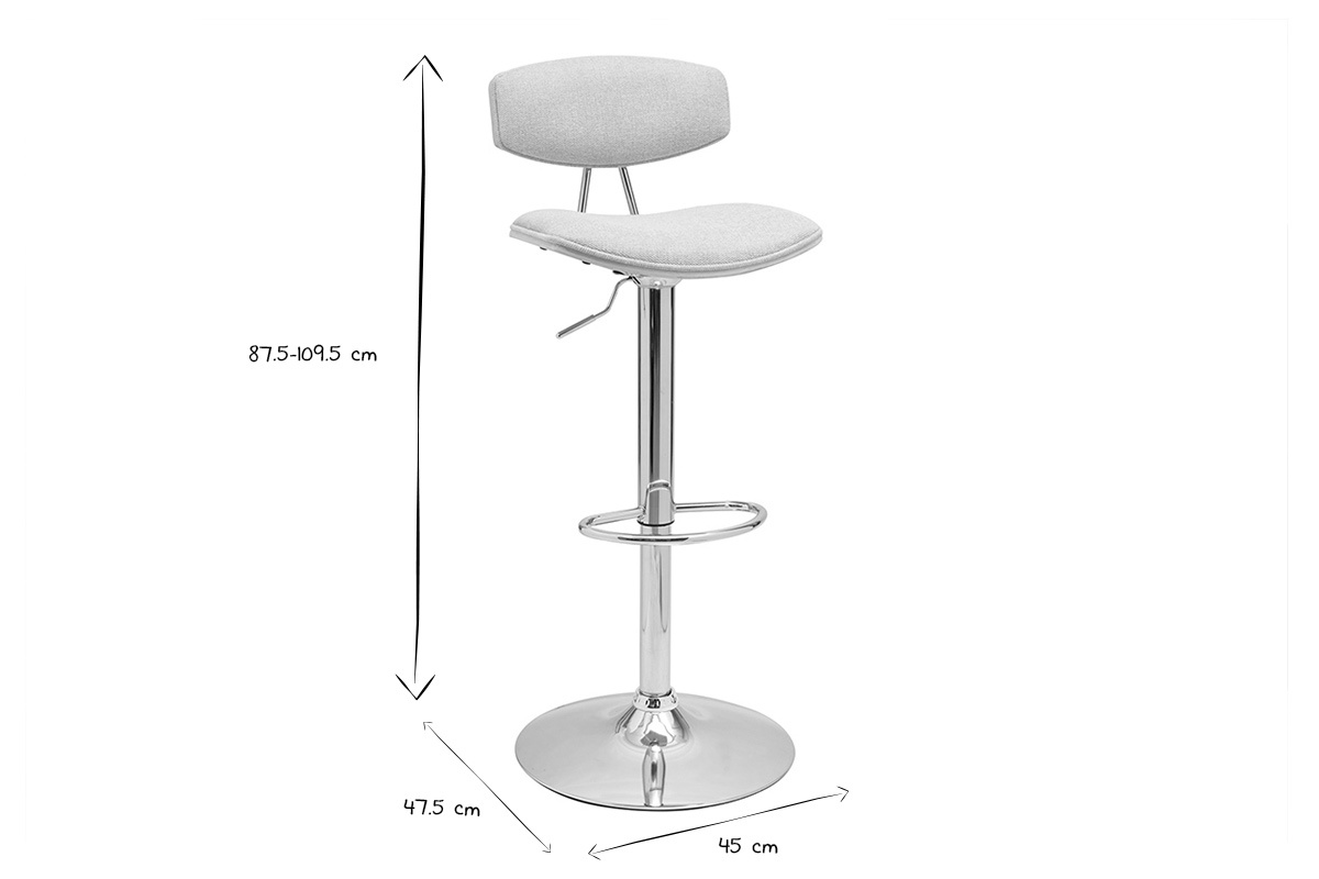 Tabouret de bar design rglable en tissu effet velours textur beige et mtal VASCO