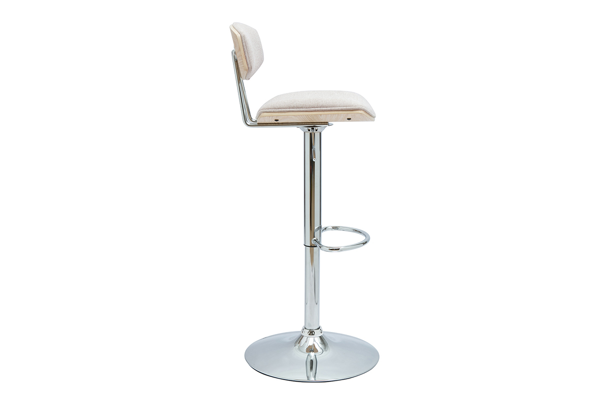 Tabouret de bar design rglable en tissu effet velours textur beige et mtal VASCO