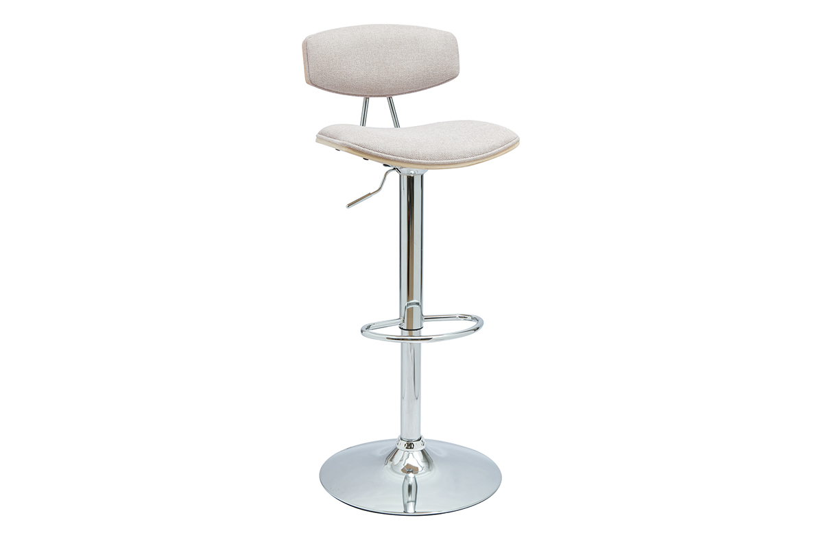 Tabouret de bar design rglable en tissu effet velours textur beige et mtal VASCO