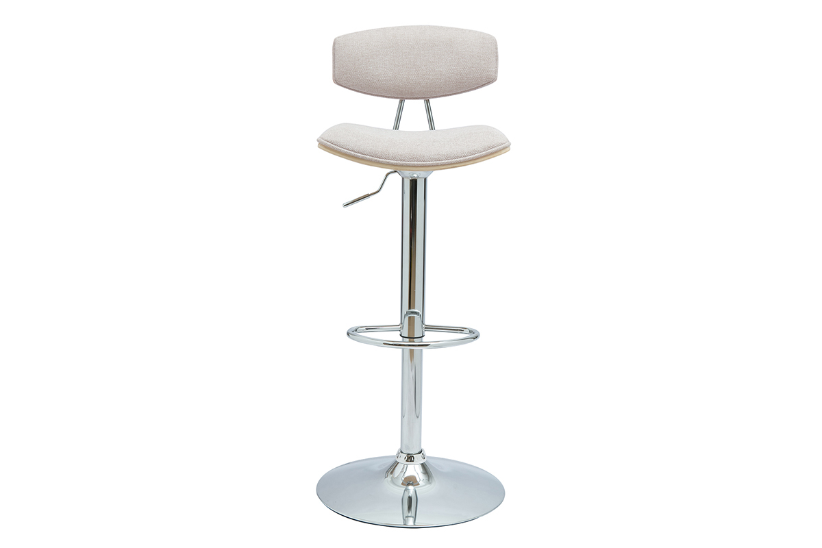 Tabouret de bar design rglable en tissu effet velours textur beige et mtal VASCO