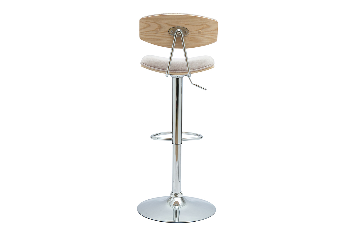 Tabouret de bar design rglable en tissu effet velours textur beige et mtal VASCO