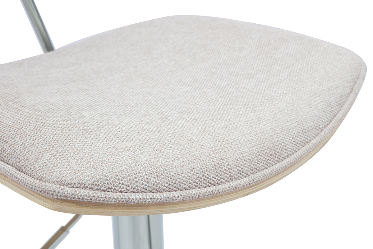 Tabouret de bar design rglable en tissu effet velours textur beige et mtal VASCO