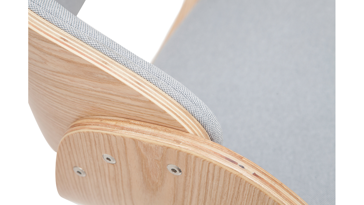 Tabouret de bar design rglable en tissu gris clair et bois clair BENT
