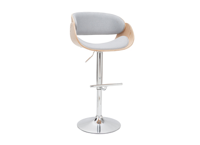 Tabouret de bar design r&eacute;glable en tissu gris et bois clair BENT