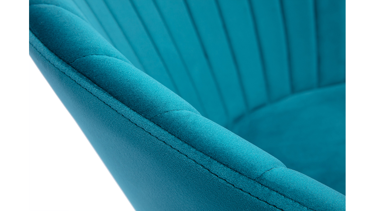 Tabouret de bar design rglable et pivotant en tissu velours gaufr bleu canard IZAAC
