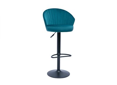 Tabouret de bar design r&eacute;glable et pivotant en velours bleu p&eacute;trole IZAAC