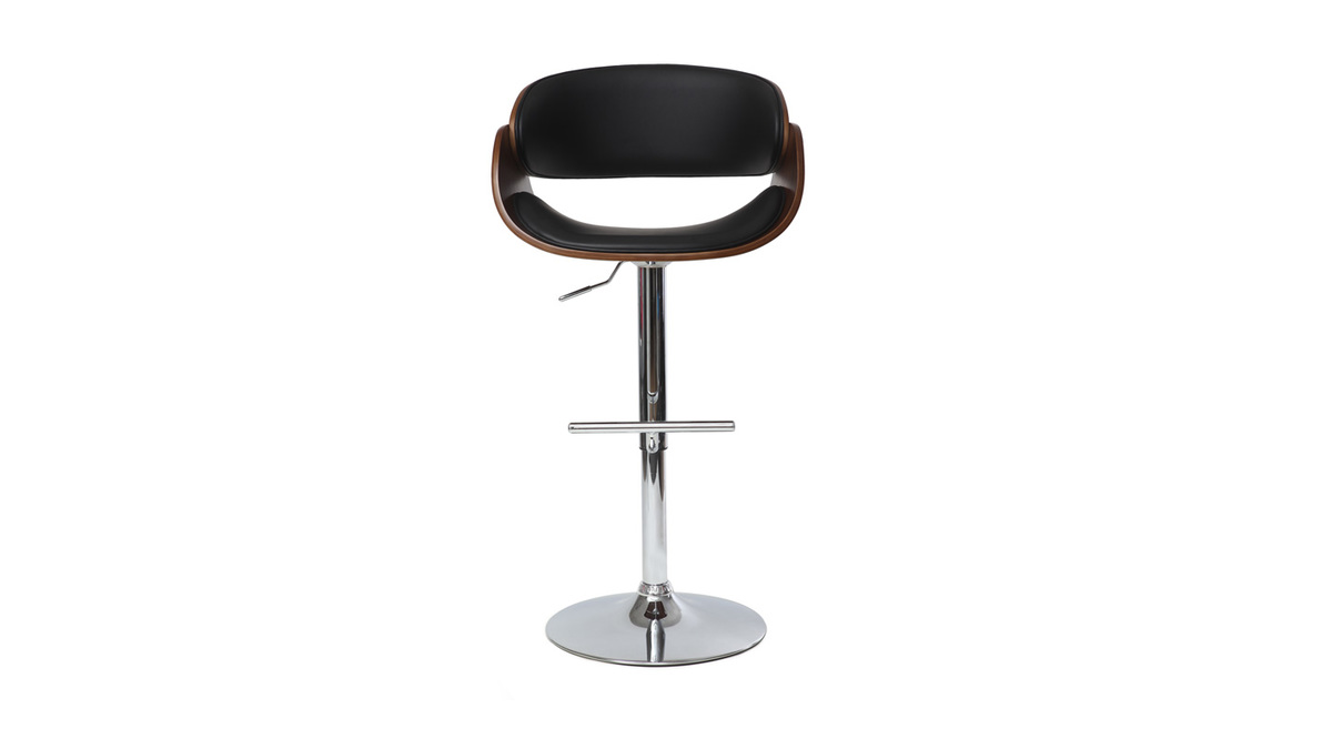 Tabouret de bar design rglable noir et bois fonc BENT