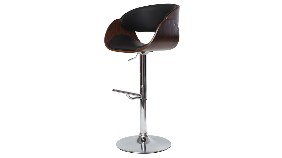 Tabouret de bar design rglable noir et bois fonc BENT