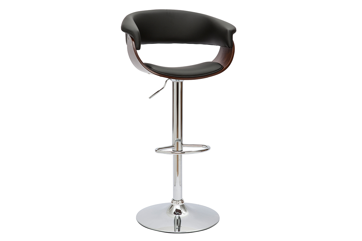 Tabouret de bar design rglable noir et bois fonc OKTAV