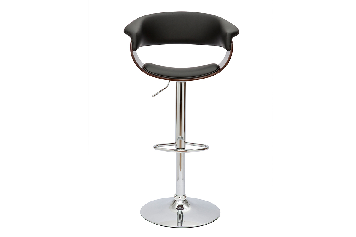 Tabouret de bar design rglable noir et bois fonc OKTAV