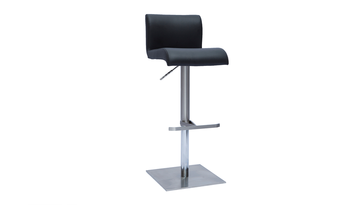 Tabouret de bar design rglable noir et inox bross SHEINA