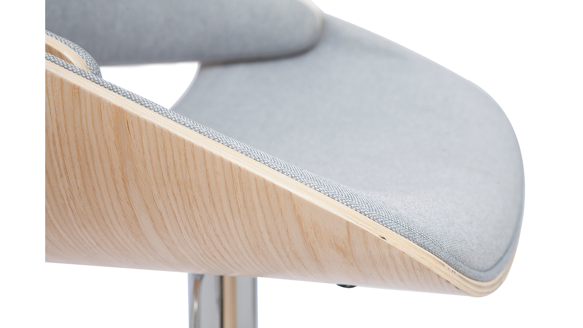 Tabouret de bar design rglable pivotant 360 en tissu gris et bois clair CLASH