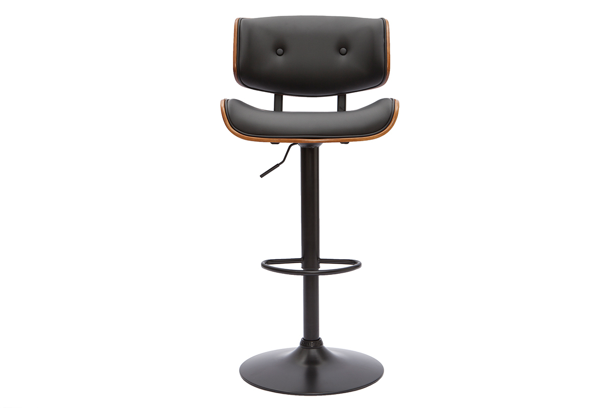 Tabouret de bar design réglable pivotant 360° noir et bois foncé BASILE