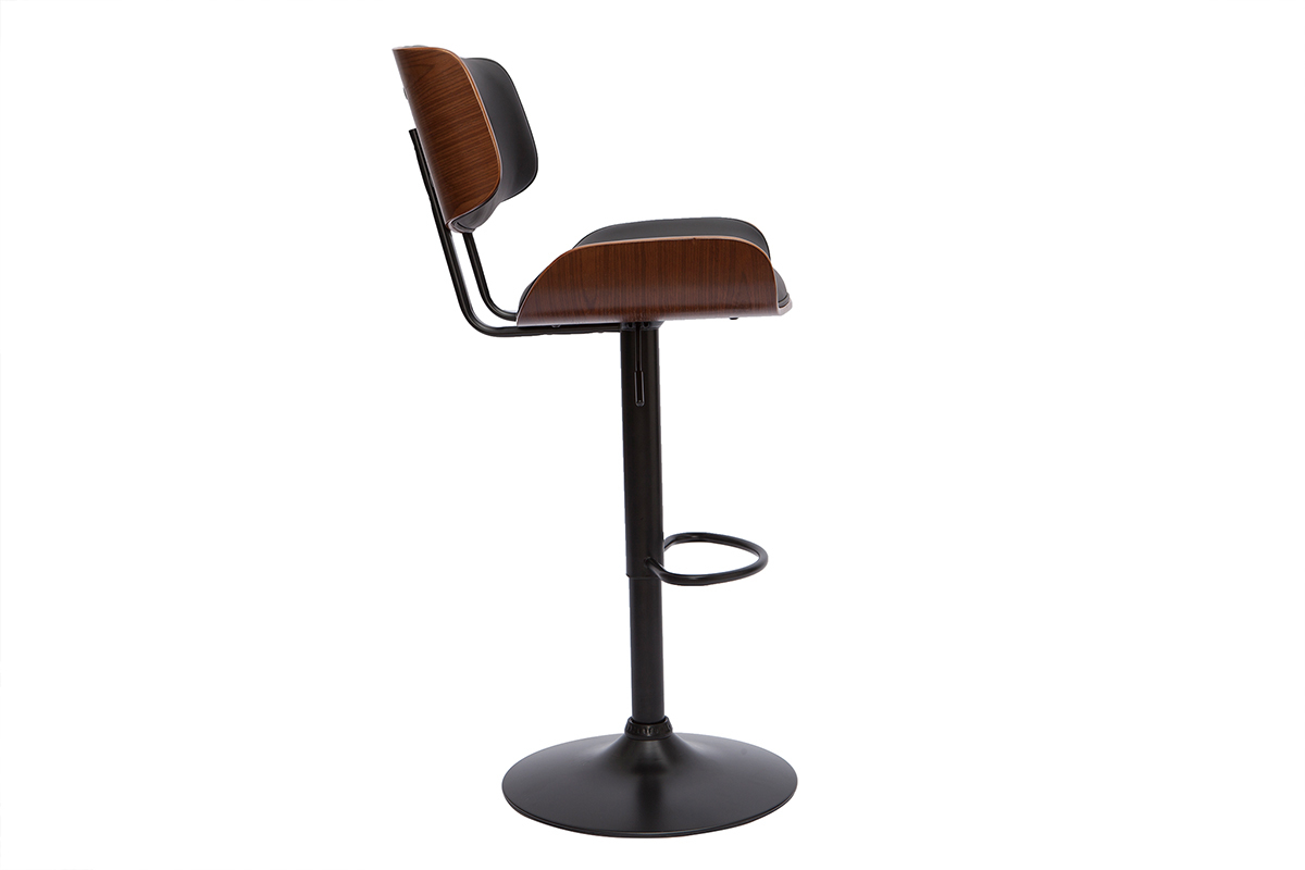 Tabouret de bar design réglable pivotant 360° noir et bois foncé BASILE