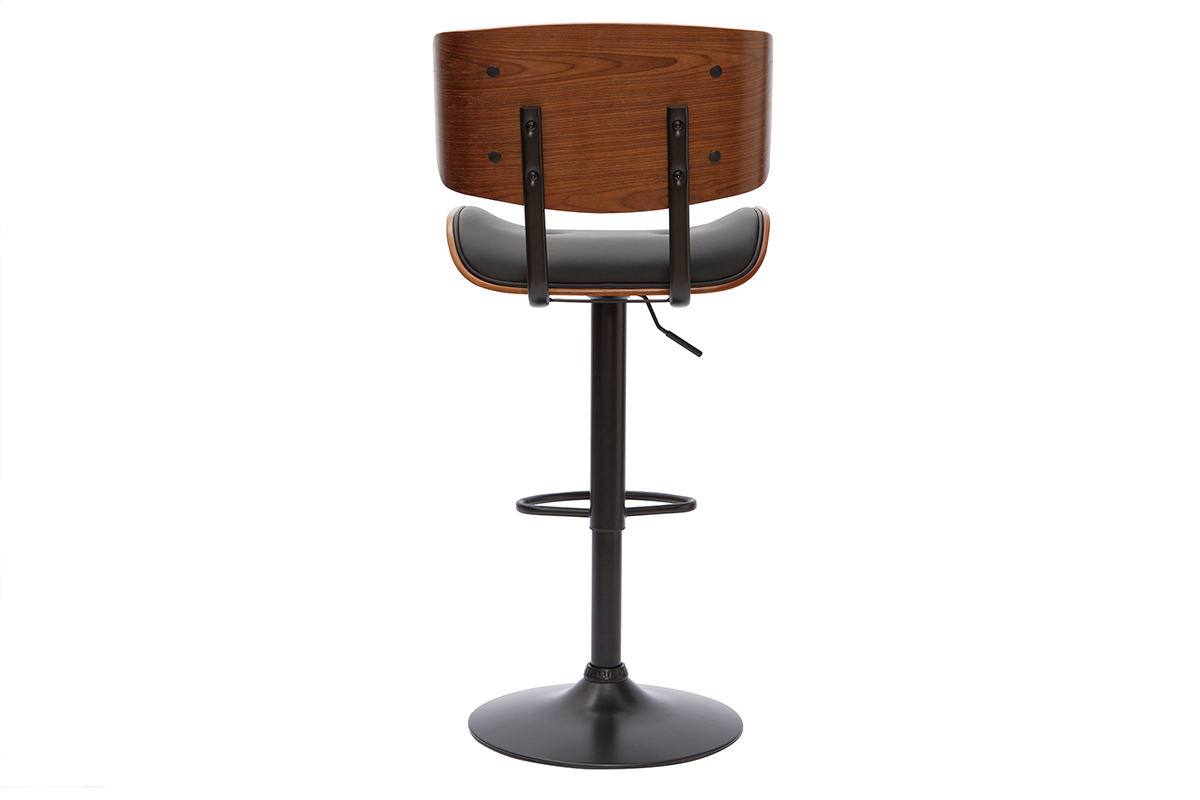 Tabouret de bar design réglable pivotant 360° noir et bois foncé BASILE