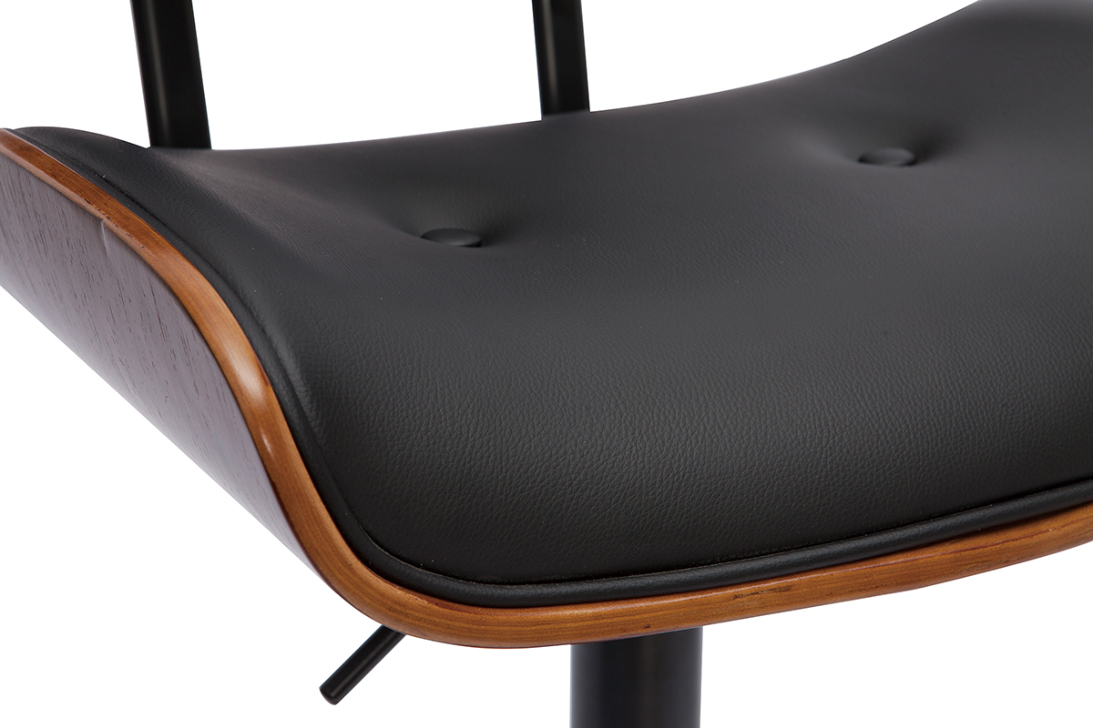 Tabouret de bar design réglable pivotant 360° noir et bois foncé BASILE