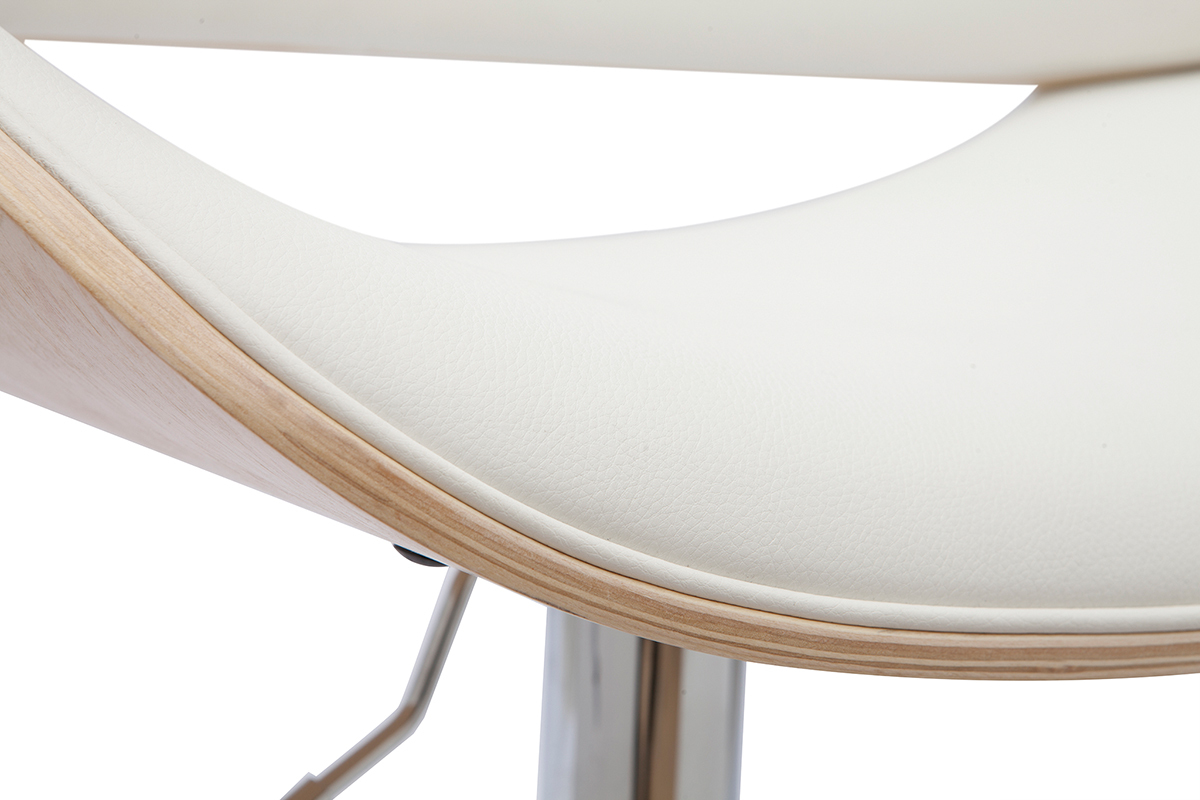 Tabouret de bar design r�glable pivotant 360� blanc et bois clair CLASH