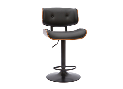 Tabouret de bar design r&eacute;glable pivotant 360&deg; noir et bois fonc&eacute; BASILE