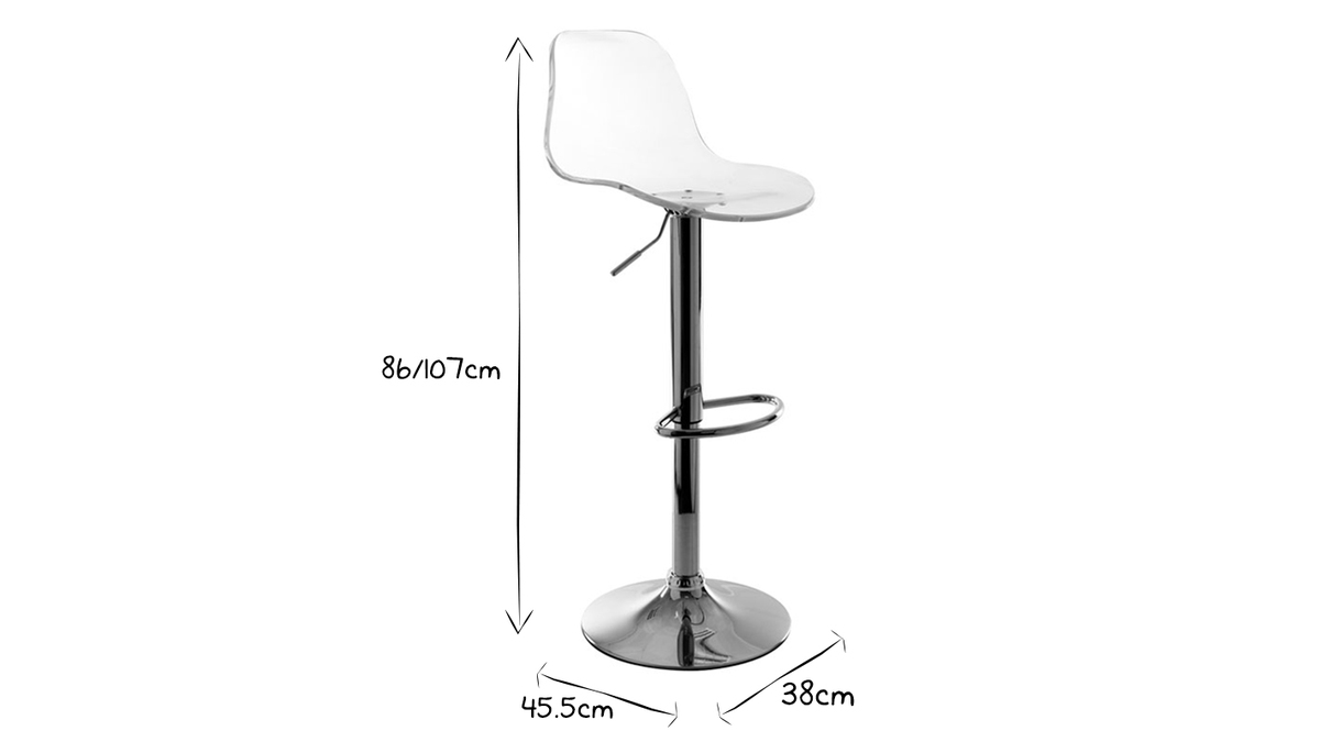 Tabouret de bar design rglable transparent GALILEO