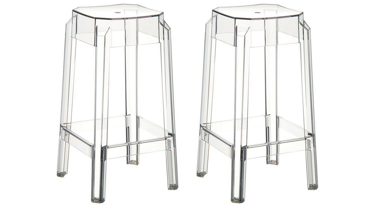 Tabouret de bar design transparent 65cm lot de 2 CLEAR