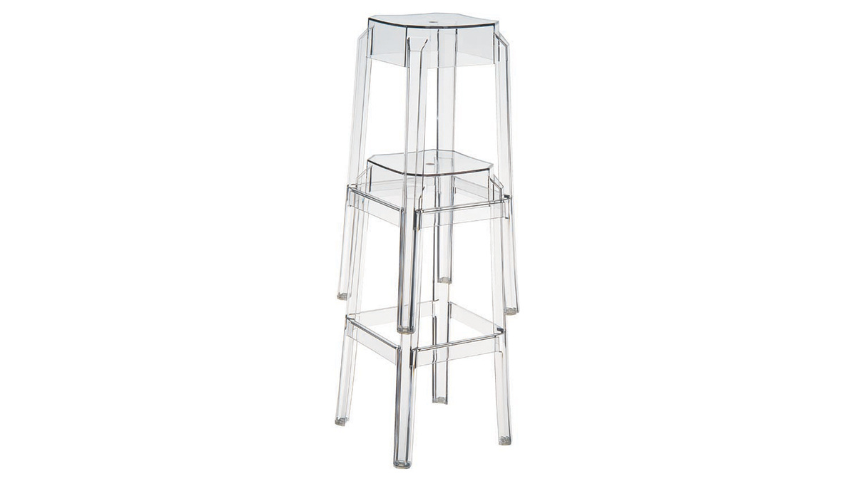 Tabouret de bar design transparent 65cm lot de 2 CLEAR