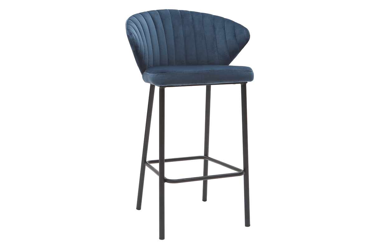 Tabouret de bar design velours bleu fonc H68 cm DALLY