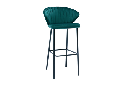 Tabouret de bar design velours bleu p&eacute;trole 75cm DALLY