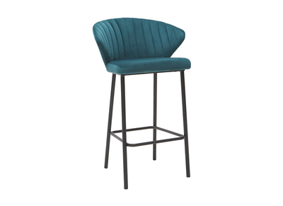 Tabouret de bar design velours bleu p&eacute;trole H68 cm DALLY