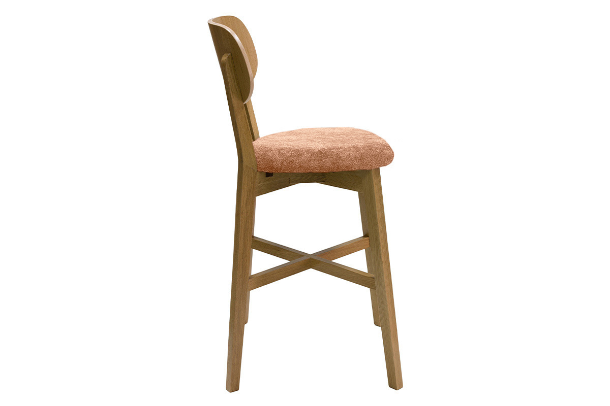 Tabouret de bar en bois clair chne et tissu effet velours terre brle H65 cm LUCIA