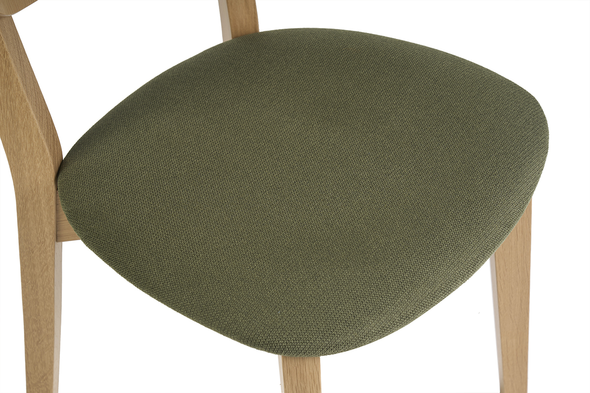 Tabouret de bar en bois clair ch�ne et tissu effet velours textur� vert kaki H65 cm LUCIA