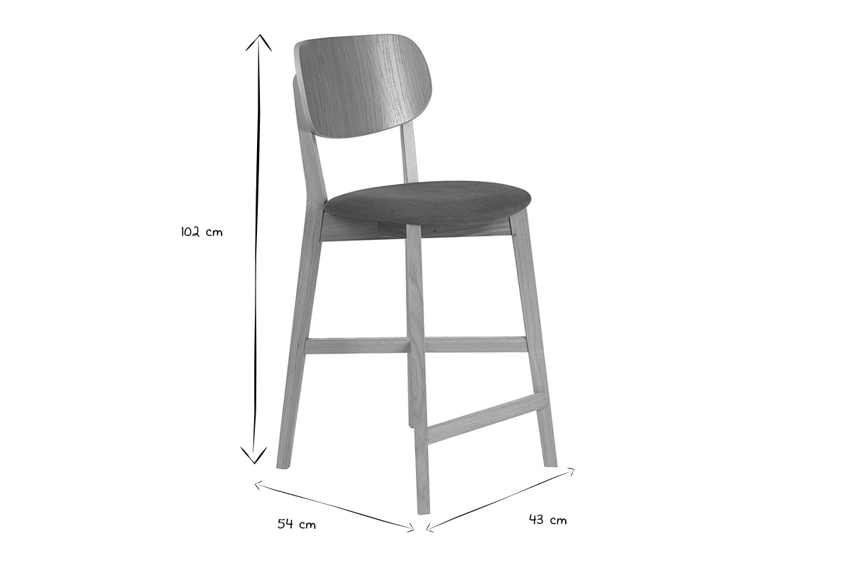 Tabouret de bar en bois clair ch�ne et tissu effet velours textur� vert kaki H65 cm LUCIA