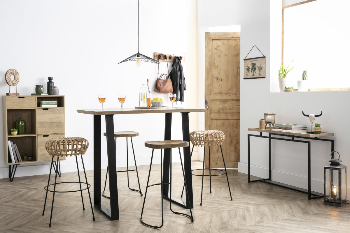 Tabouret de bar en rotin pieds m�tal HOLLOW