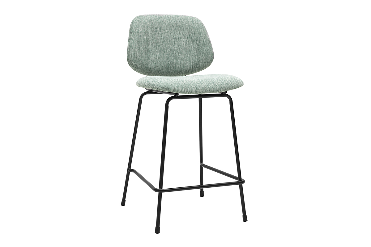 Tabouret de bar en tissu effet velours textur vert cladon et mtal H66.5 cm BARNET