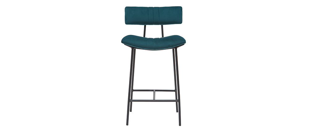 Tabouret de bar en velours bleu p�trole et m�tal H65 cm GOTHAM