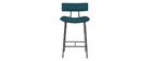 Tabouret de bar en velours bleu p&eacute;trole et m&eacute;tal H65 cm GOTHAM